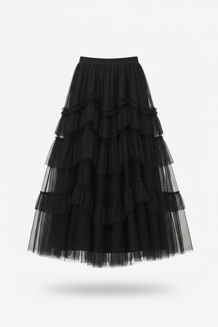 Jupe Longue Tulle Volants Élégante