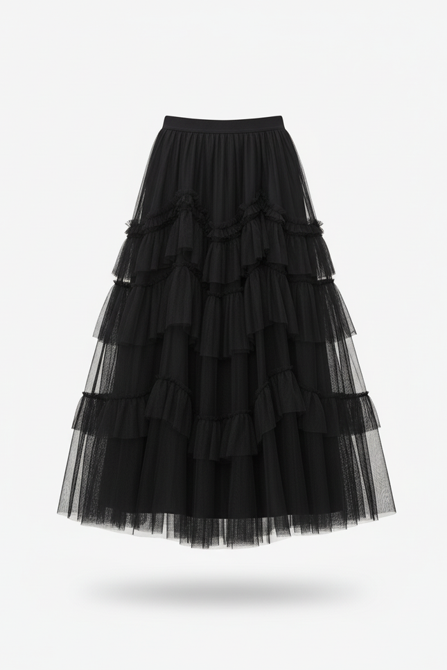 Jupe Longue Tulle Volants Élégante