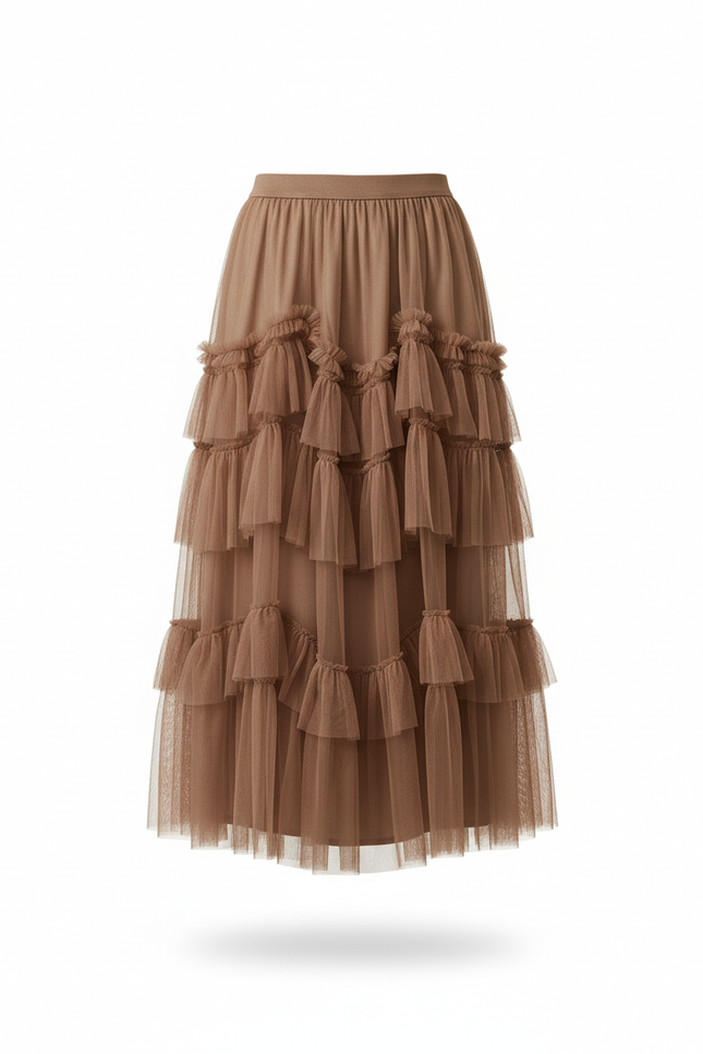 Jupe Longue Tulle À Volants Élégante Chic