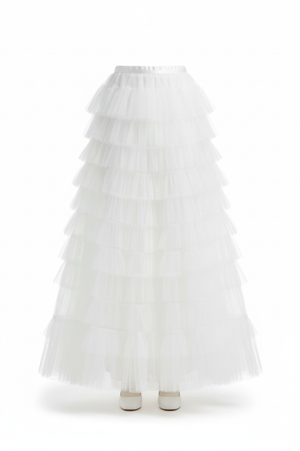 Jupe Longue Blanche Volants Tulle Élégante