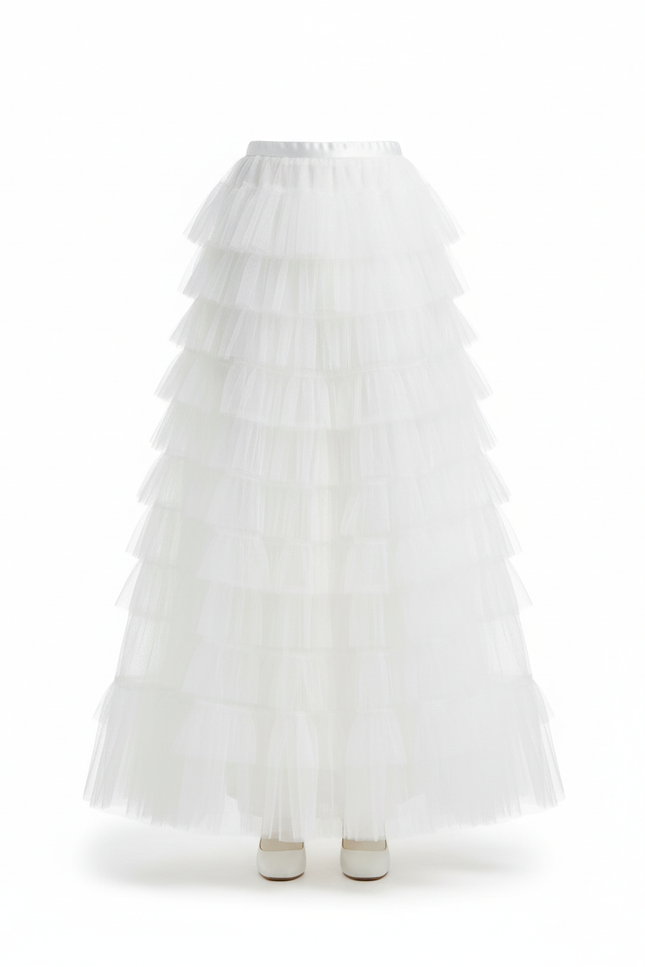 Jupe Longue Blanche Volants Tulle Élégante