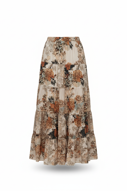 Jupe Longue Florale Étagée Fluide