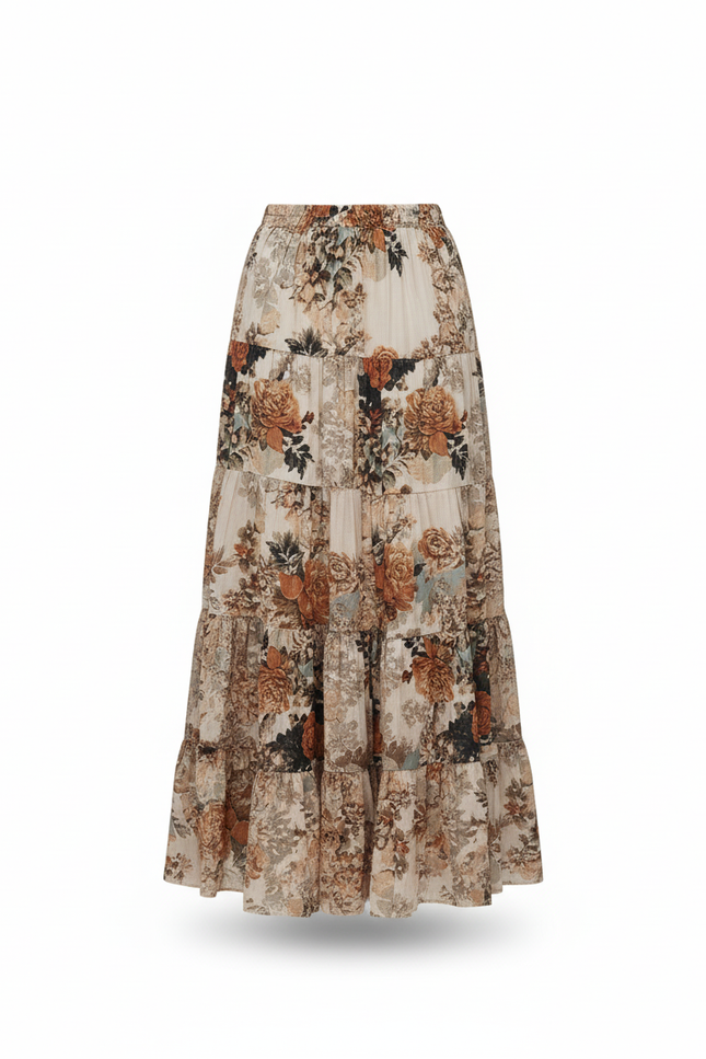 Jupe Longue Florale Étagée Fluide