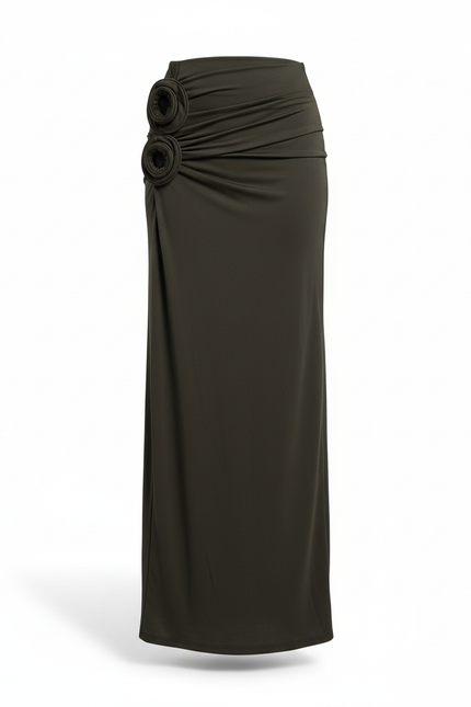 Jupe Longue Noire Froncée Fleurs Chic