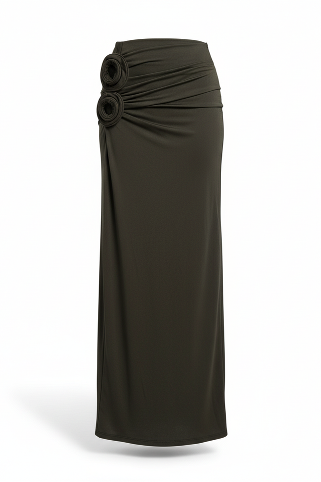 Jupe Longue Noire Froncée Fleurs Chic