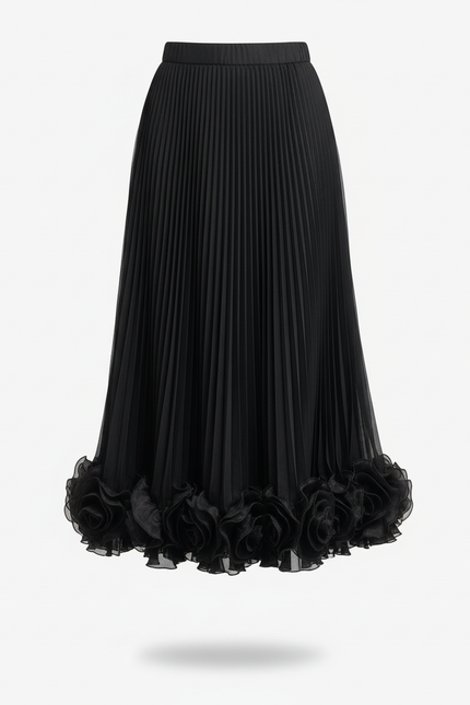 Jupe Longue Plissée Fleurs 3D Élégante
