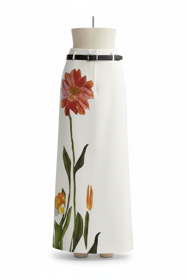 Jupe Longue Blanche Florale Élégante