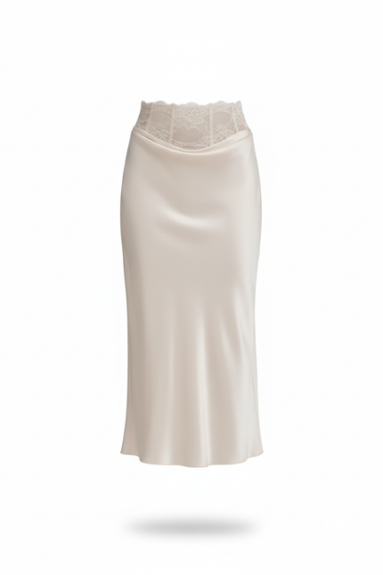 Jupe Longue Satin Dentelle Élégante Bohème