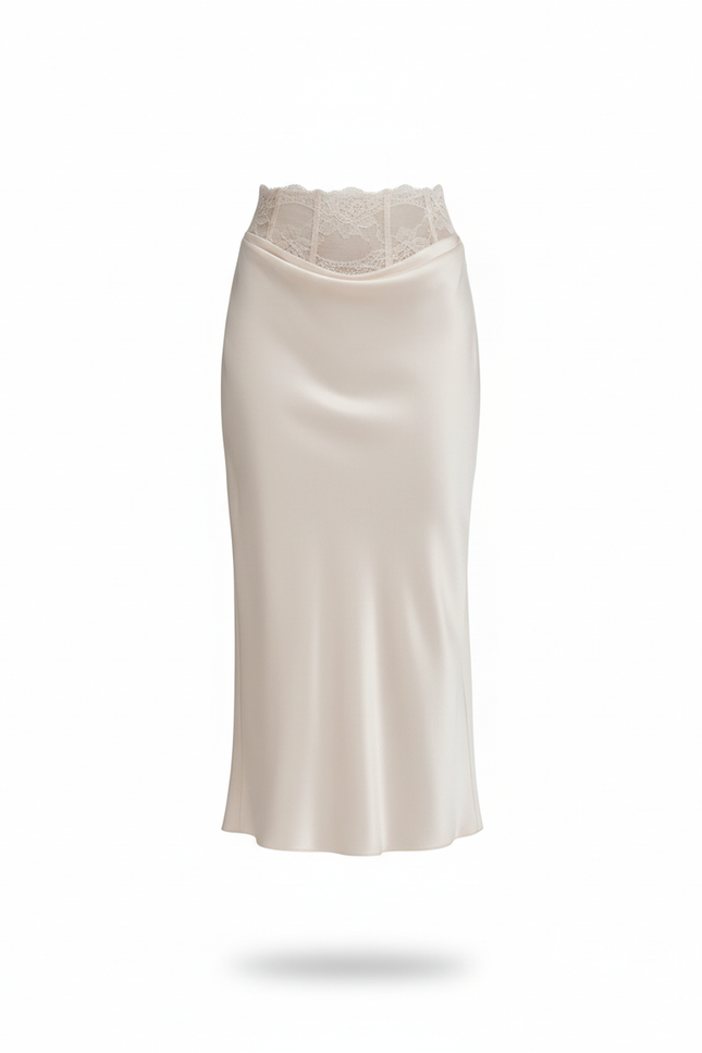Jupe Longue Satin Dentelle Élégante Bohème