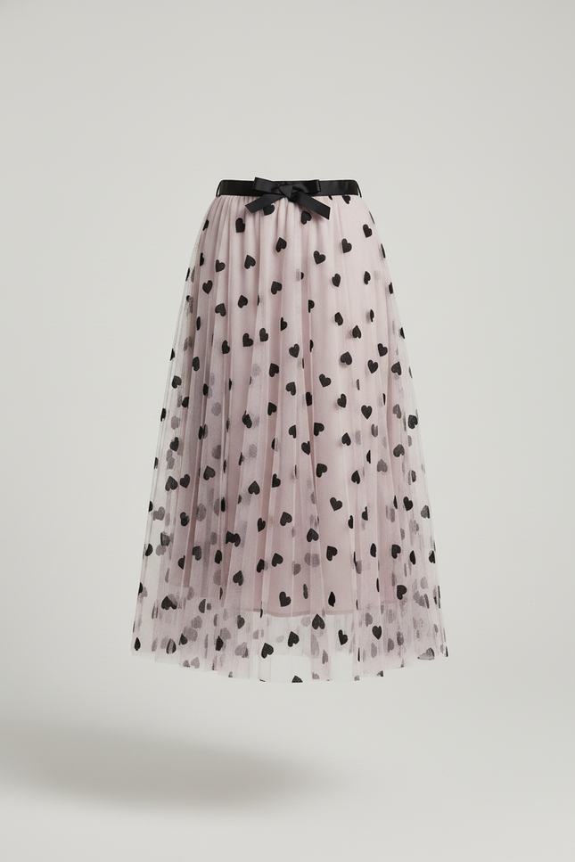 Jupe Longue Tulle Cœurs Plissée