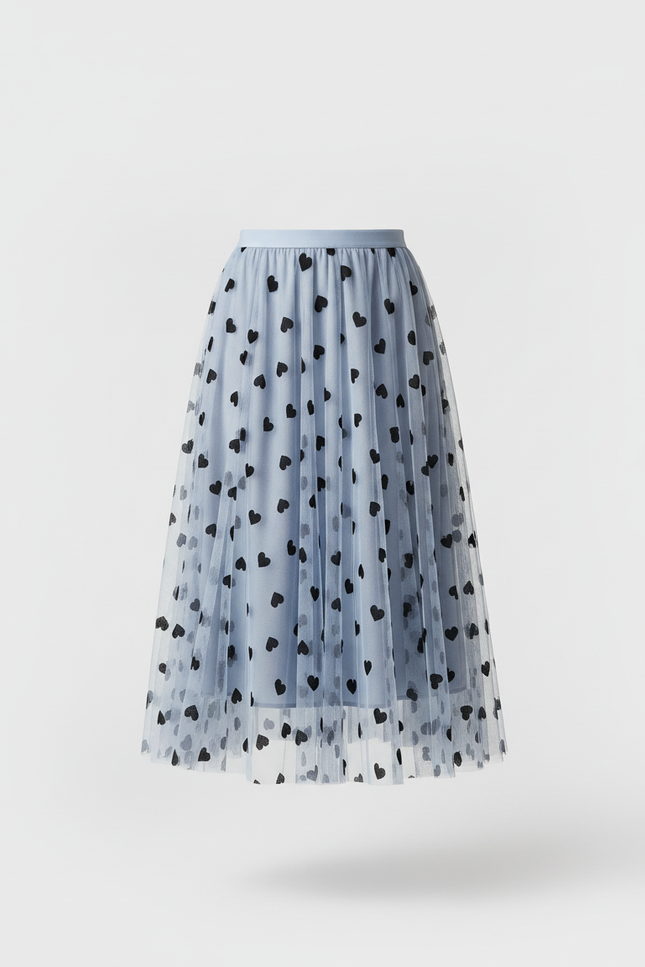 Jupe Longue Plissée Cœurs Élégante