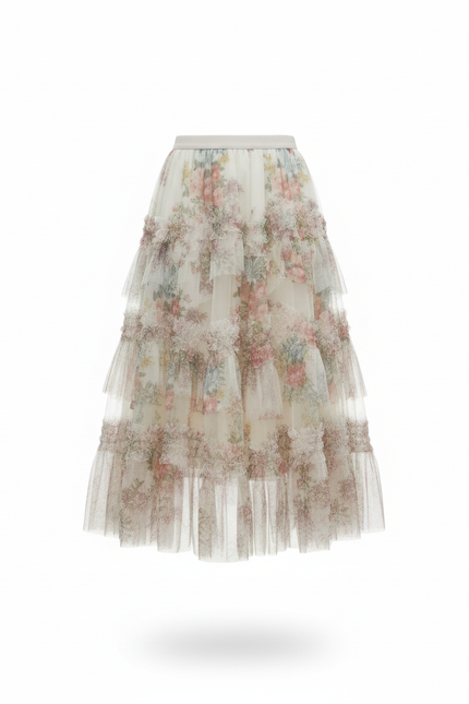 Jupe Longue Florale Élégante À Volants