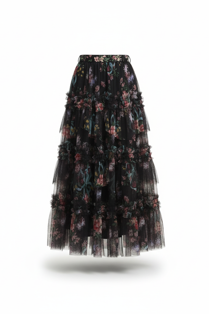 Jupe Longue Florale En Tulle Élégante