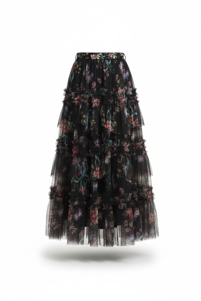 Jupe Longue Florale En Tulle Élégante