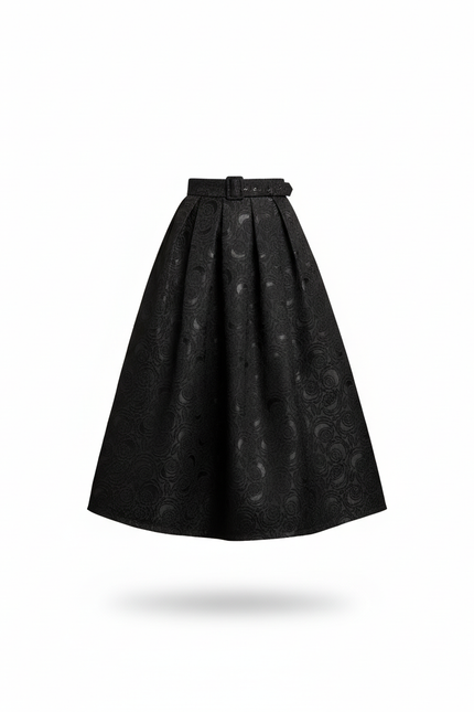 Jupe Longue Noire Motif Floral Élégante