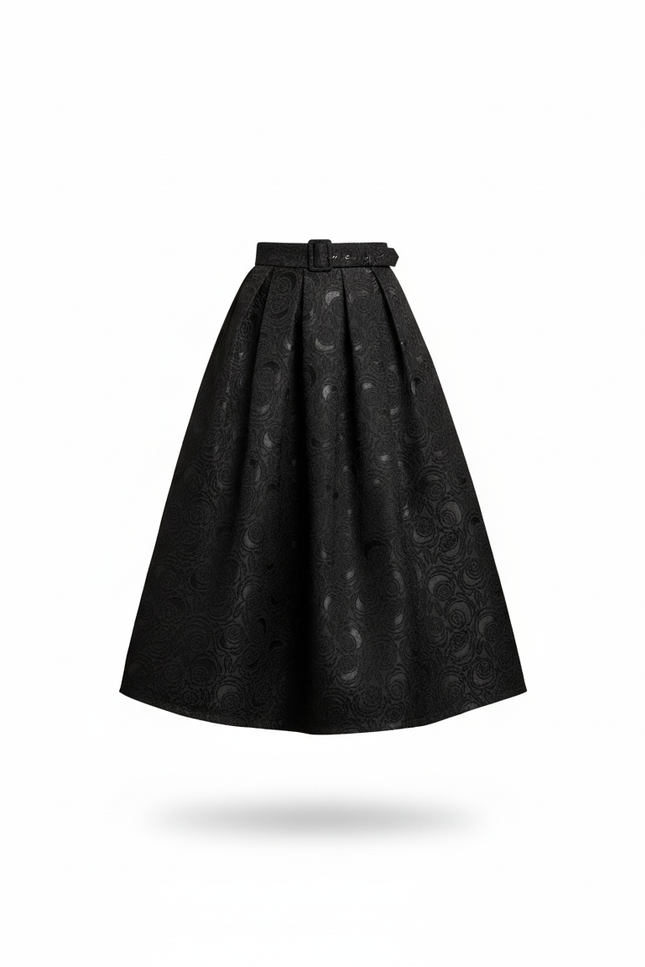 Jupe Longue Noire Motif Floral Élégante