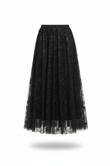 Jupe Longue Noire Pailletée Élégante