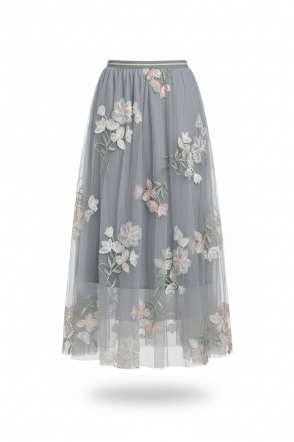 Jupe Longue Tulle Brodée Fleurie Élégante