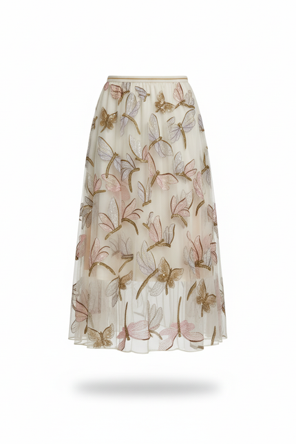 Jupe Longue Fluide Broderie Papillons