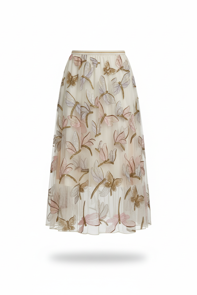 Jupe Longue Fluide Broderie Papillons