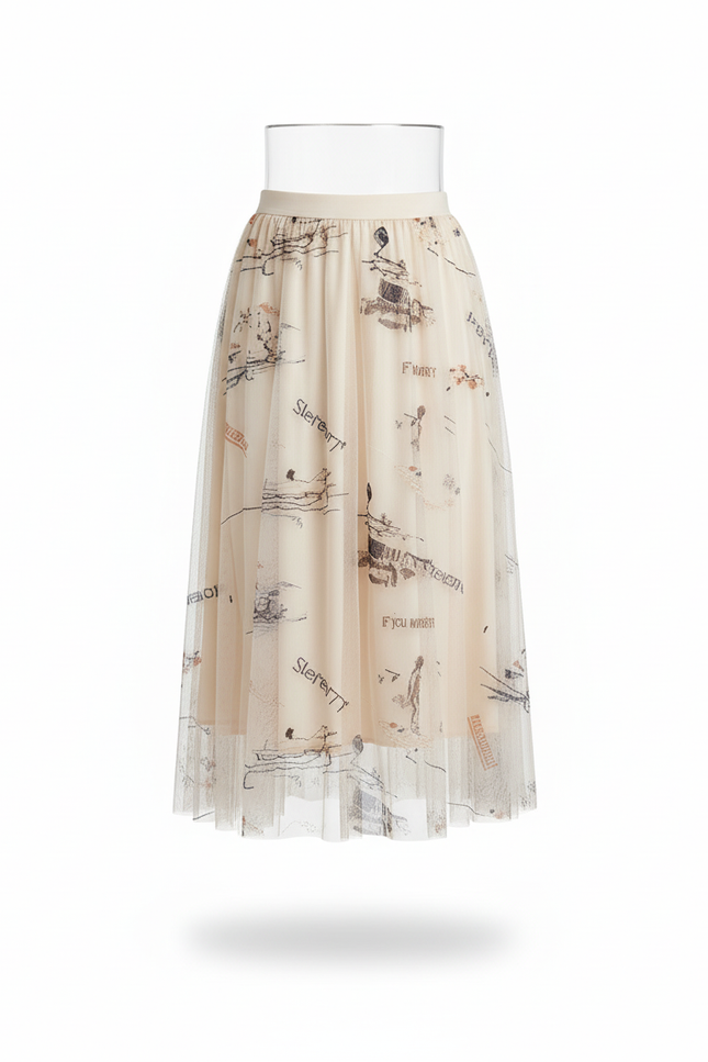 Jupe Longue Crème Imprimée Fluide