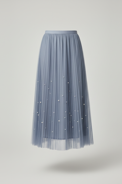 Jupe Longue Plissée Perles Élégante