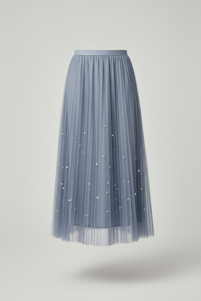 Jupe Longue Plissée Perles Élégante