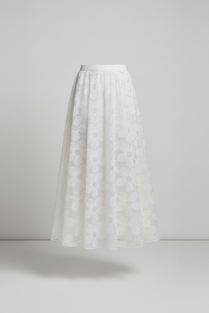 Jupe Longue Blanche Brodée Élégante