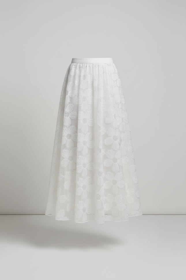 Jupe Longue Blanche Brodée Élégante