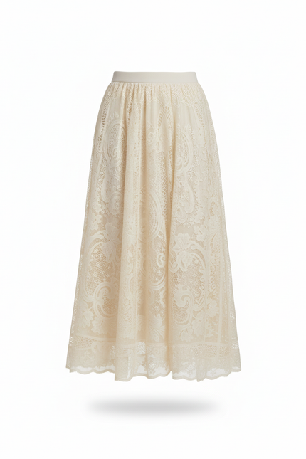 Jupe Longue Dentelle Brodée Élégante