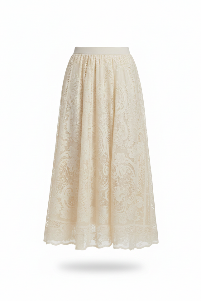 Jupe Longue Dentelle Brodée Élégante