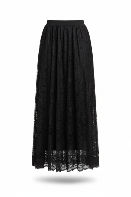 Jupe Longue Noire Brodée Élégante Chic