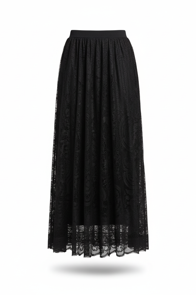 Jupe Longue Noire Brodée Élégante Chic