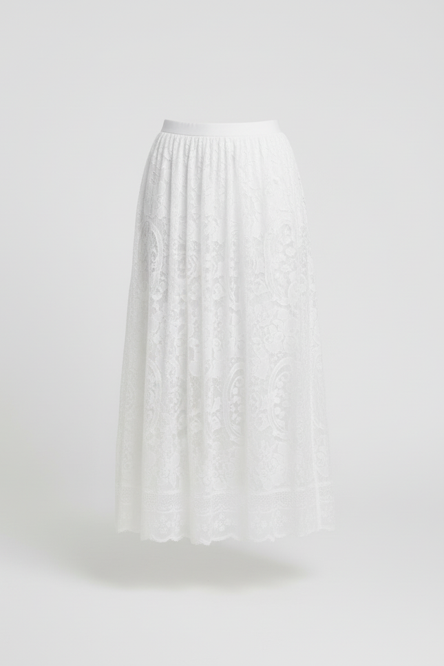 Jupe Longue Blanche Dentelle Élégante Mariage