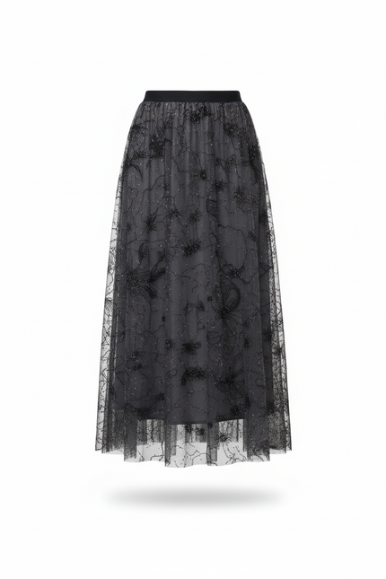 Jupe Longue Tulle Brodée Élégante