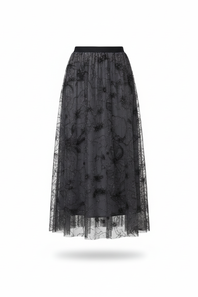 Jupe Longue Tulle Brodée Élégante