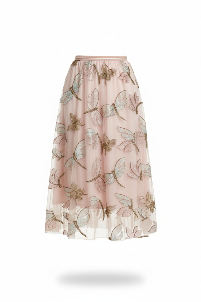 Jupe Longue Rose Brodée Élégante