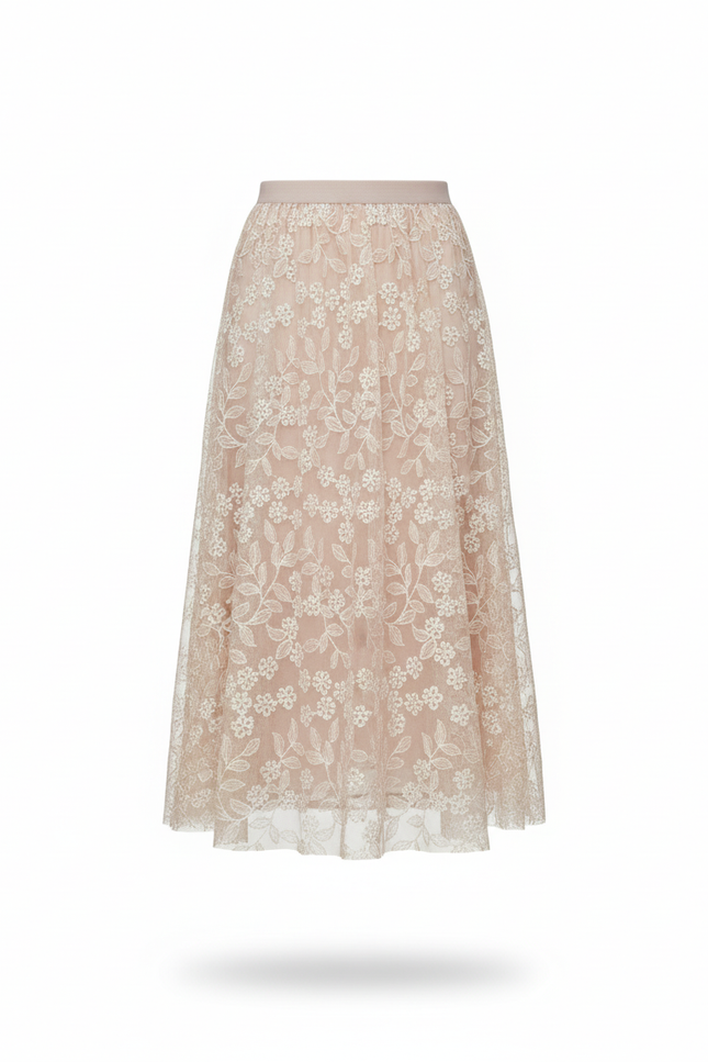 Jupe Longue Brodée Florale Élégante Femme