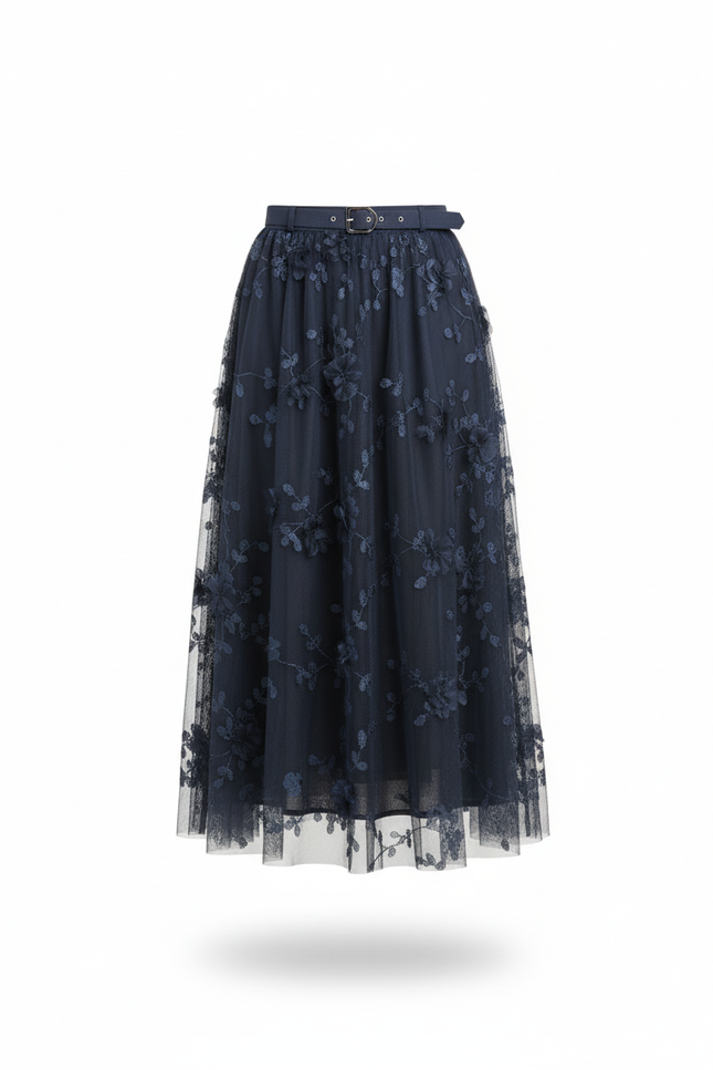 Jupe Longue Bleu Marine Fleurie