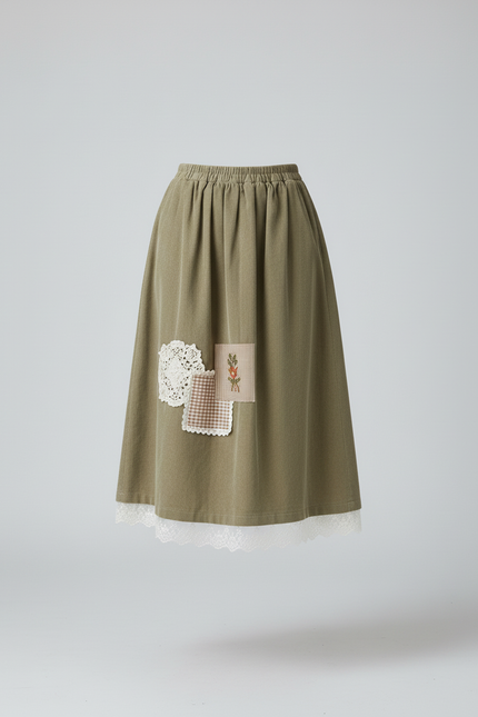 Jupe Longue Velours Côtelé Brodée Bohème