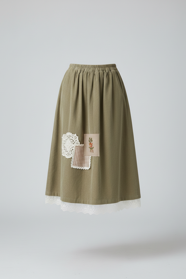 Jupe Longue Velours Côtelé Brodée Bohème