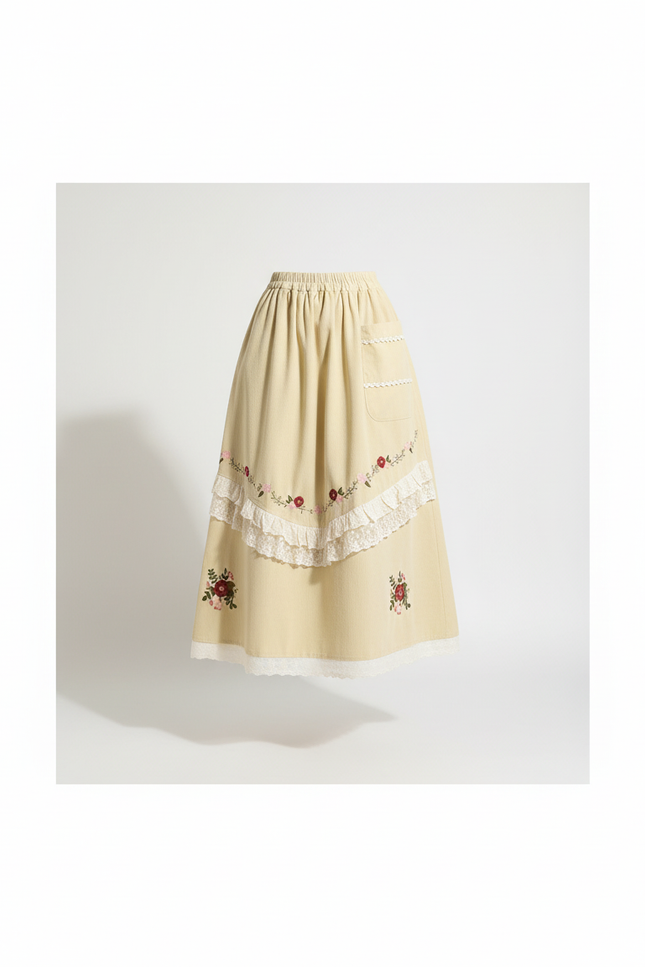 Jupe Longue Jaune Brodée Bohème