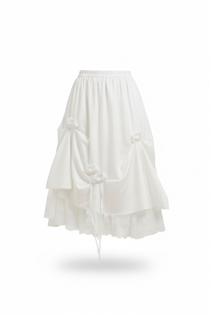 Jupe Longue Drapée Dentelle Chic