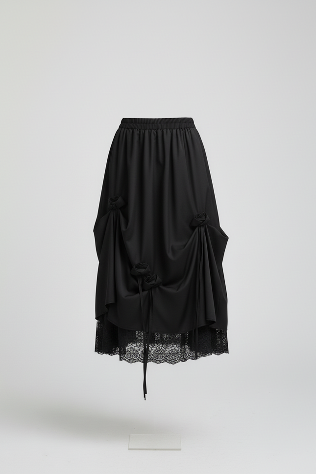 Jupe Longue Noire Dentelle Élégante Soirée