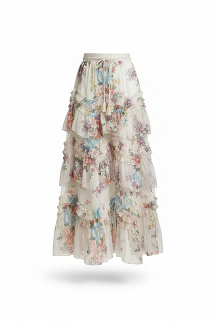 Jupe Longue Florale À Volants Élégante