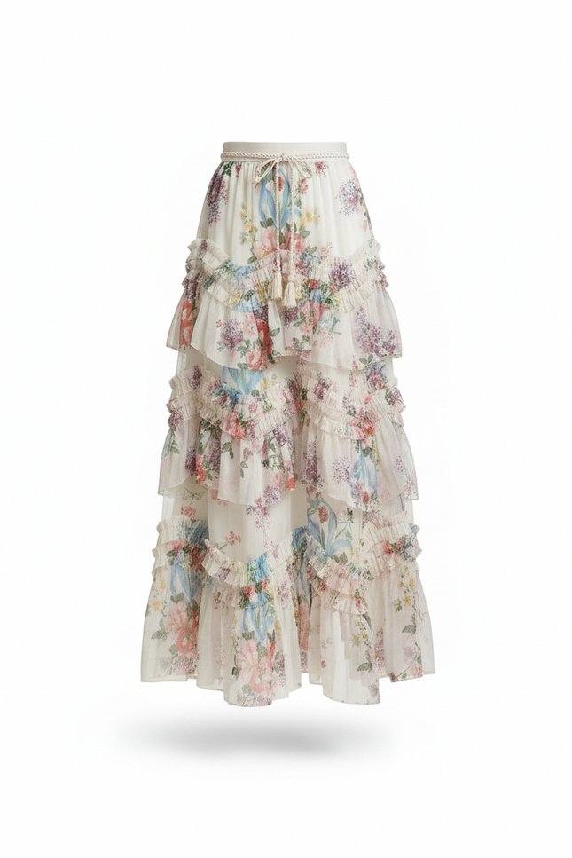 Jupe Longue Florale À Volants Élégante