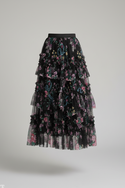 Jupe Longue Fleurie Tulle Élégante