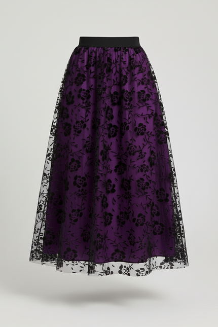 Jupe Longue Violette Florale Élégante