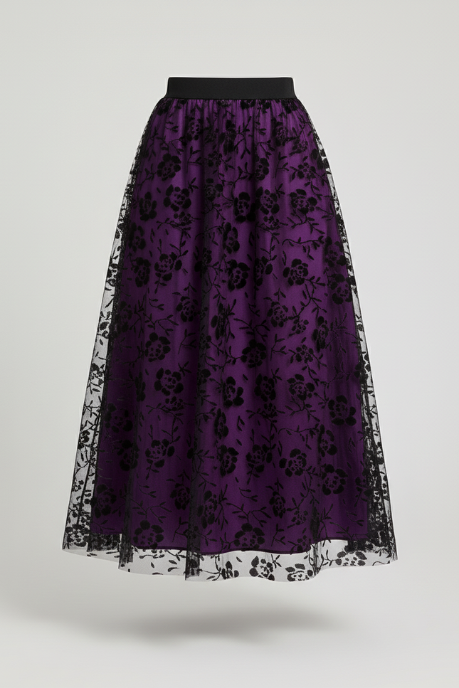 Jupe Longue Violette Florale Élégante