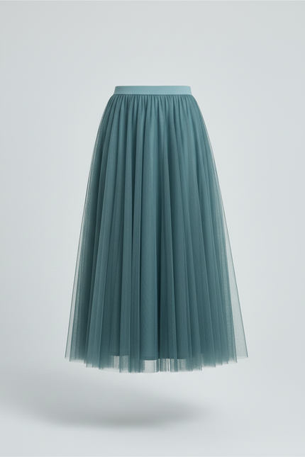 Jupe Longue Vert-Bleu Plissée Fluide